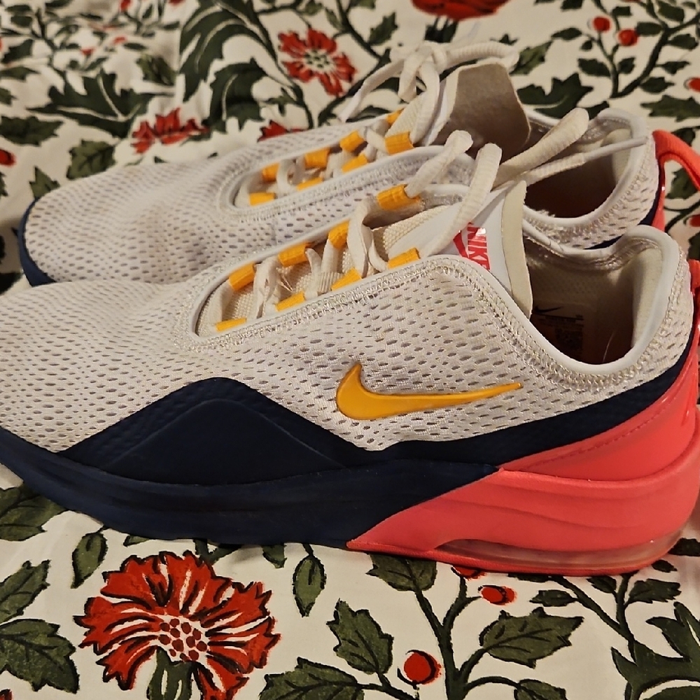 Nike White and Blue Sneakers with Yellow Logo
